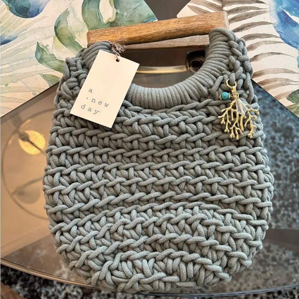 A New Day Macrame Beachy Boho Bag with Jewel Accent